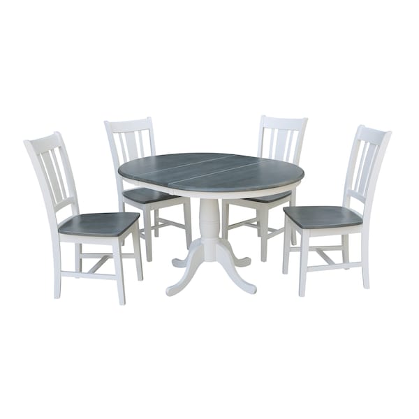 International Concepts Round 36 in Rd Extension Dining Table, 4 San Remo Chairs, White/Heather Gray, 36 W, 48 L, 29.3 in H K05-36RXT-C10-4 - main
